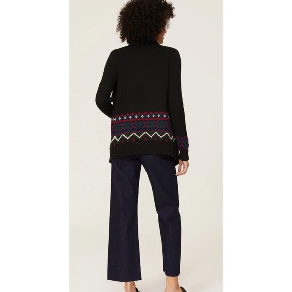 Lauren Ralph Lauren Fair Isle Open Front Cardigan Sweater Black Knit Size M - Picture 5 of 12